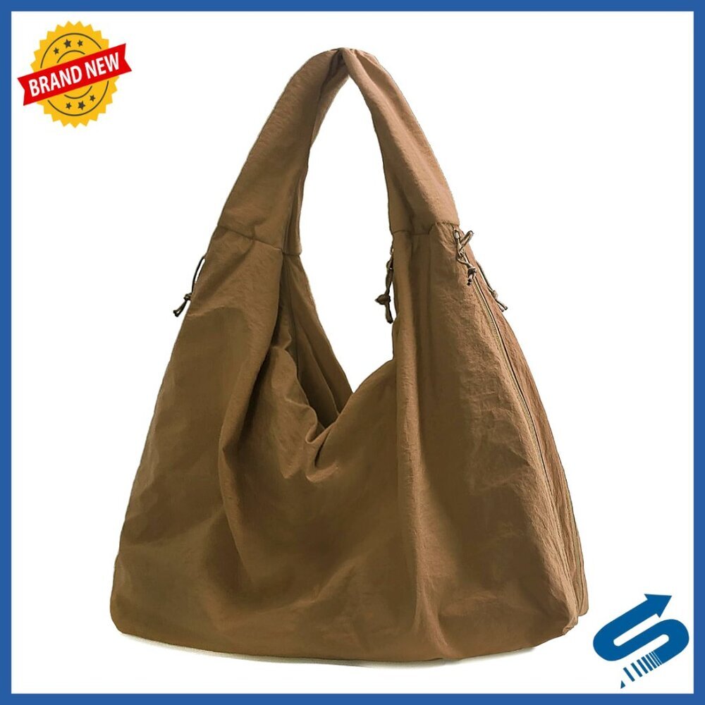 Large Nylon Hobo Shoulder Bag Tote with Zipper Closure
